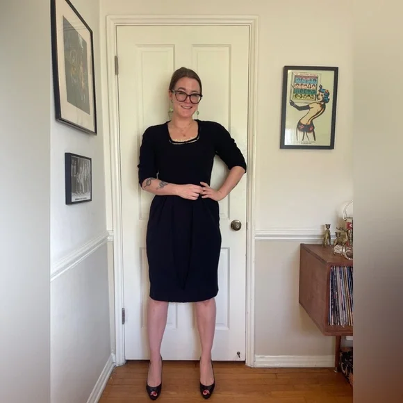 50s Vintage 3/4 Length Sleeve LBD Wiggle Dress - Picture 2 of 9